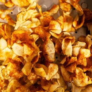 closeup shot of freshly fried chips