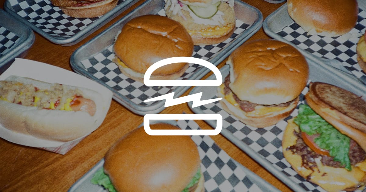 burger rebellion icon and a group of trays of burgers